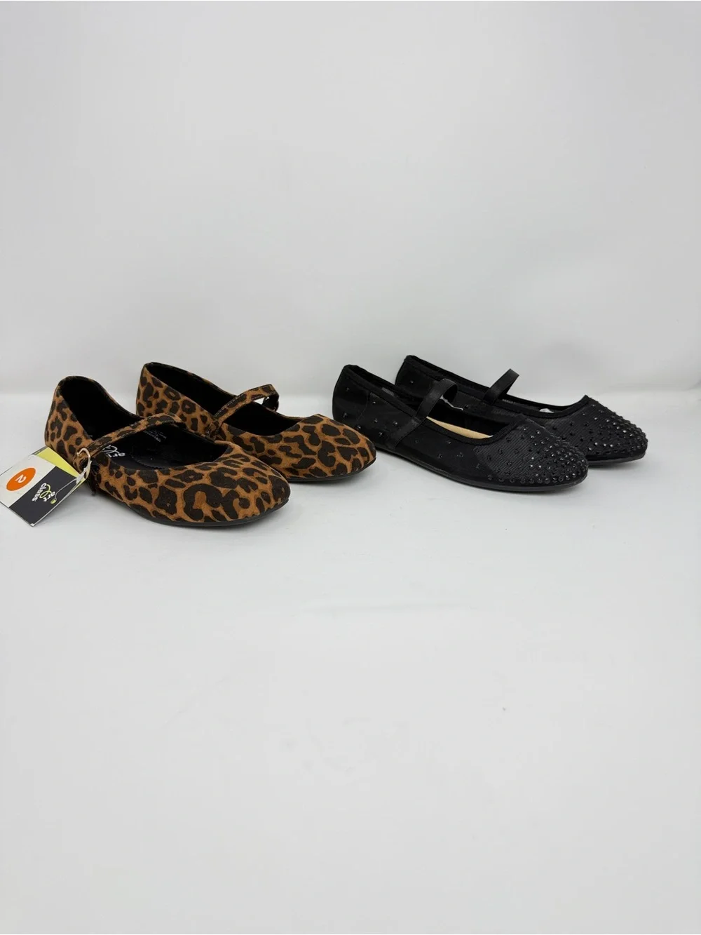 Art Class Girls Size 2 Mary Jane Flats 2-Pair Bundle Leopard Black Rhinestone